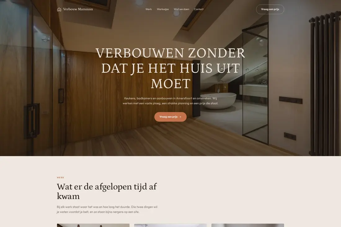 Het beginscherm van de website van Verbouw Marsman, klusbedrijf