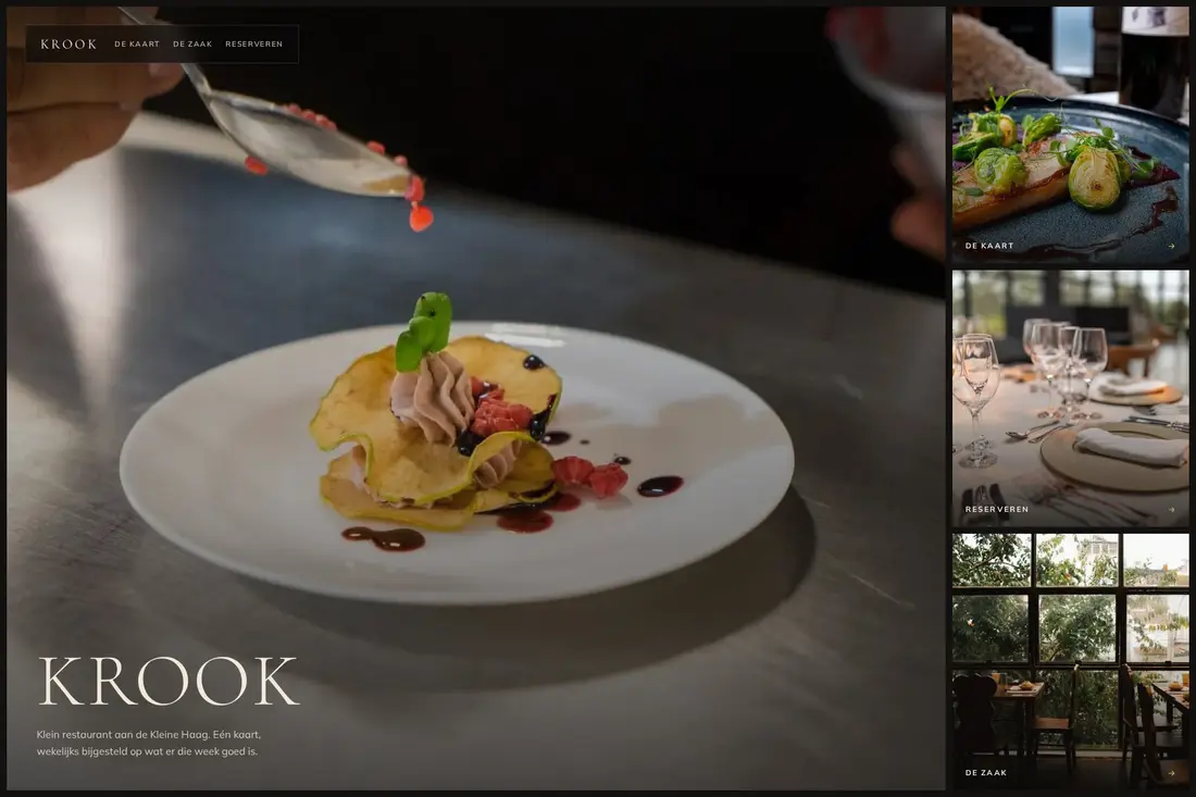 Het beginscherm van de website van Restaurant Krook