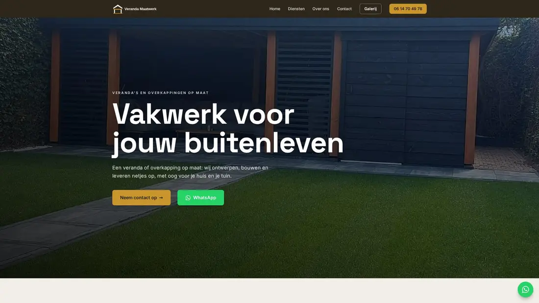 Het beginscherm van de website van Veranda Maatwerk